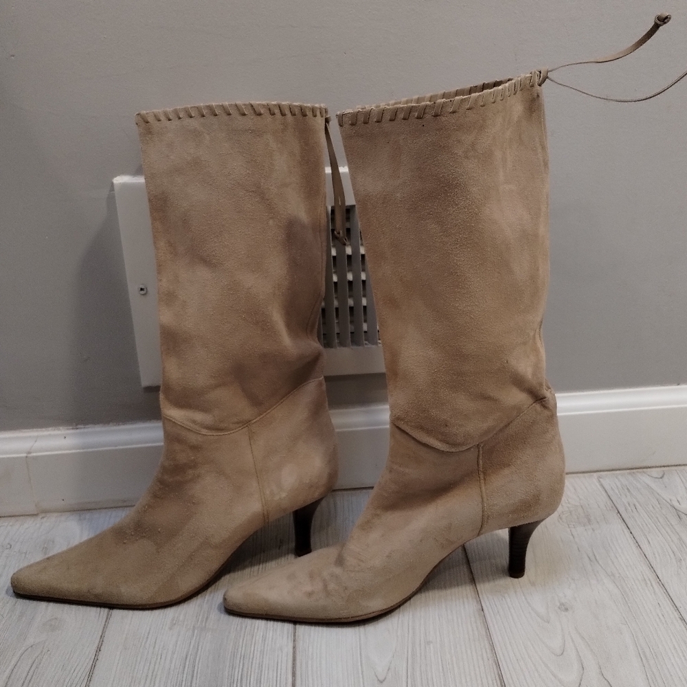 Women’s Nine West Jasco Tan Suede Leather Heeled Boots Size 8 1/2 M